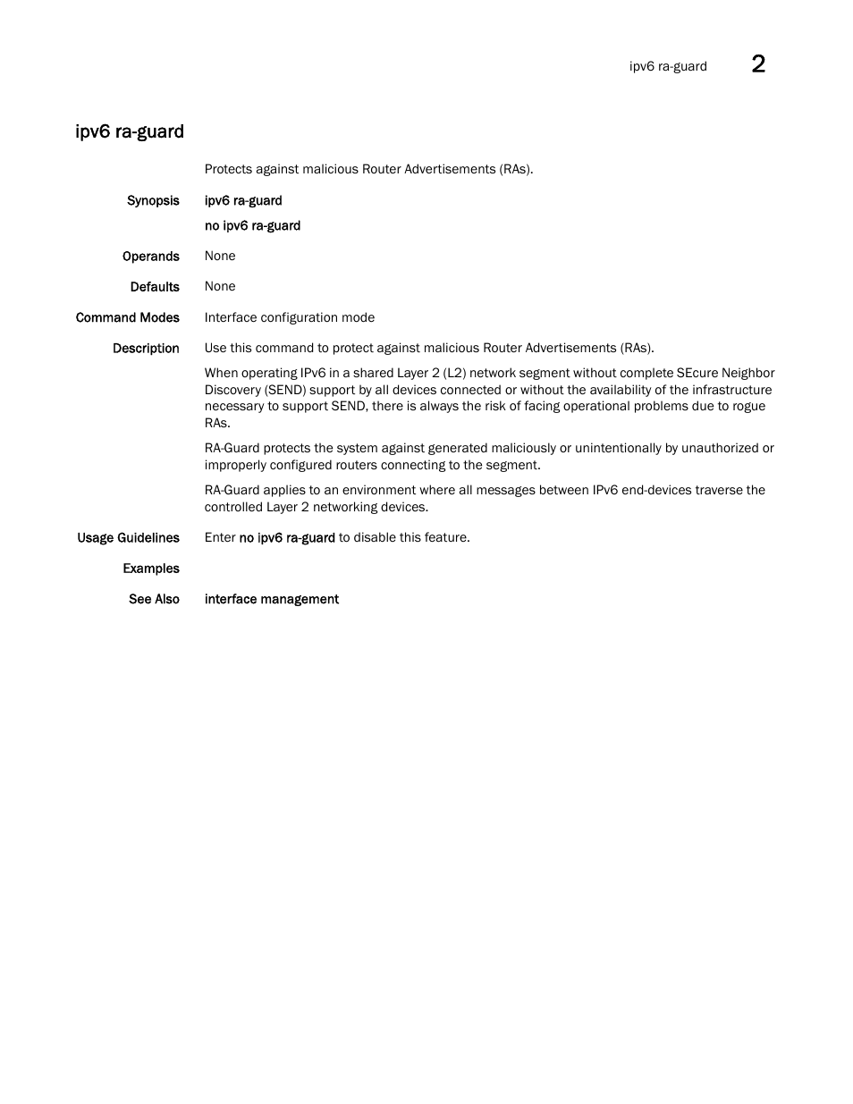 Ipv6 ra-guard | Brocade Network OS Command Reference v4.1.0 User Manual | Page 441 / 1418