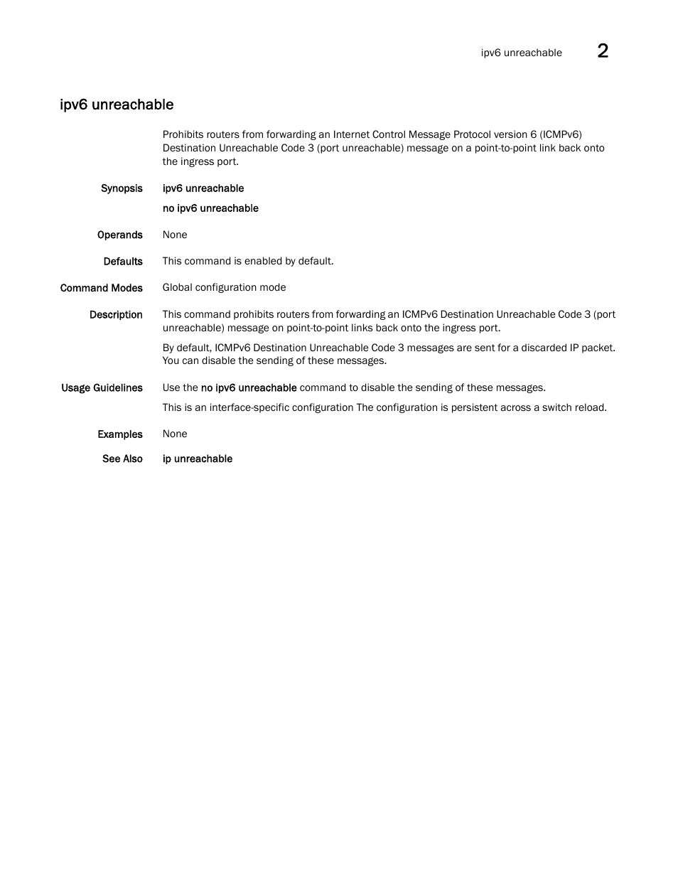 Ipv6 unreachable | Brocade Network OS Command Reference v4.1.0 User Manual | Page 443 / 1418