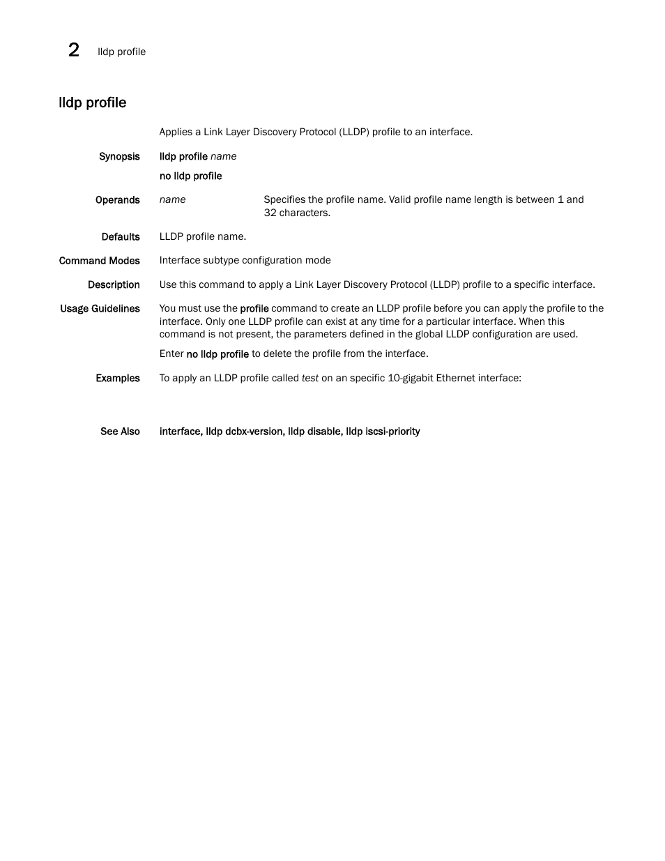 Lldp profile, Dp profile, Profile | Brocade Network OS Command Reference v4.1.0 User Manual | Page 464 / 1418