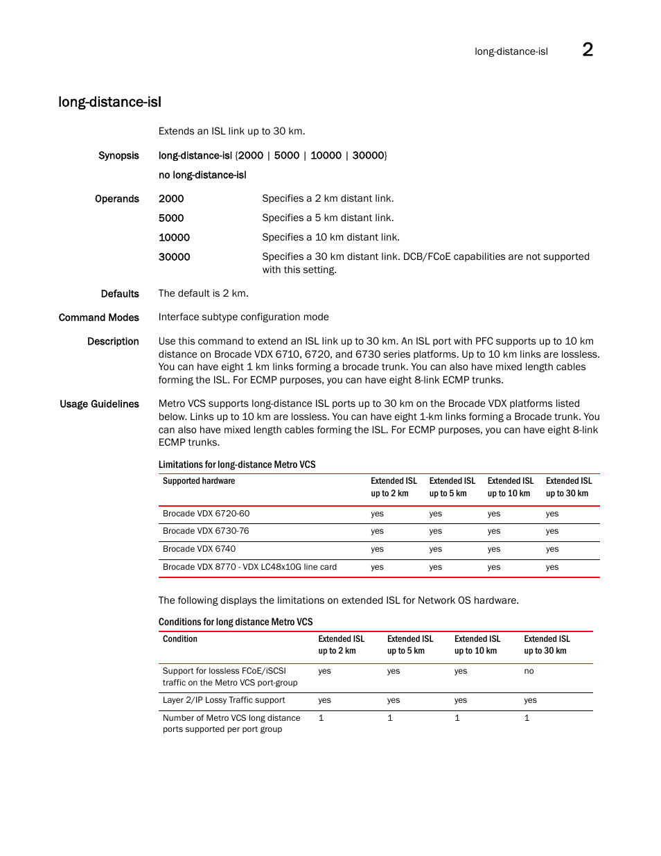 Long-distance-isl, Ng-distance-isl | Brocade Network OS Command Reference v4.1.0 User Manual | Page 475 / 1418