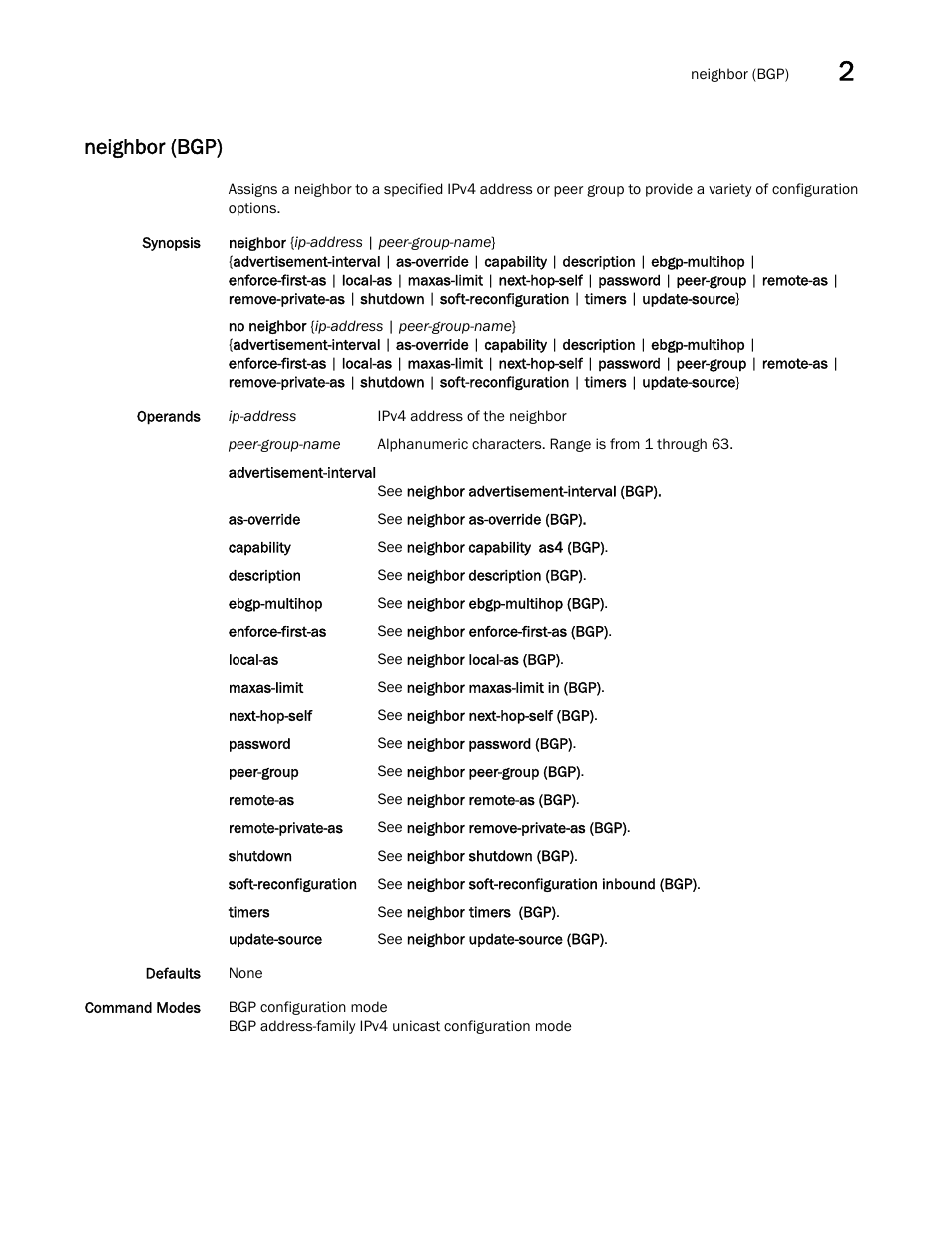 Neighbor (bgp) | Brocade Network OS Command Reference v4.1.0 User Manual | Page 527 / 1418