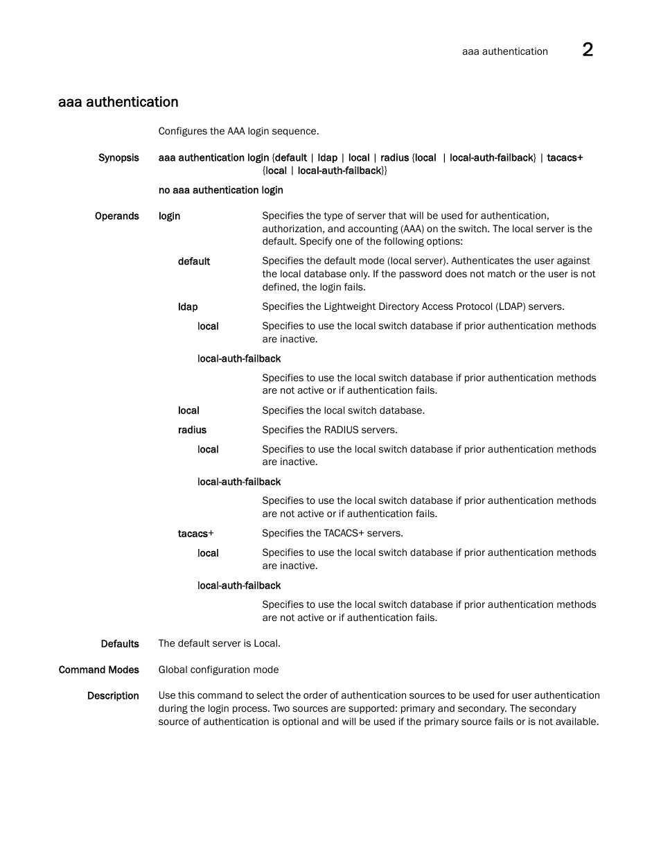 Aaa authentication | Brocade Network OS Command Reference v4.1.0 User Manual | Page 53 / 1418