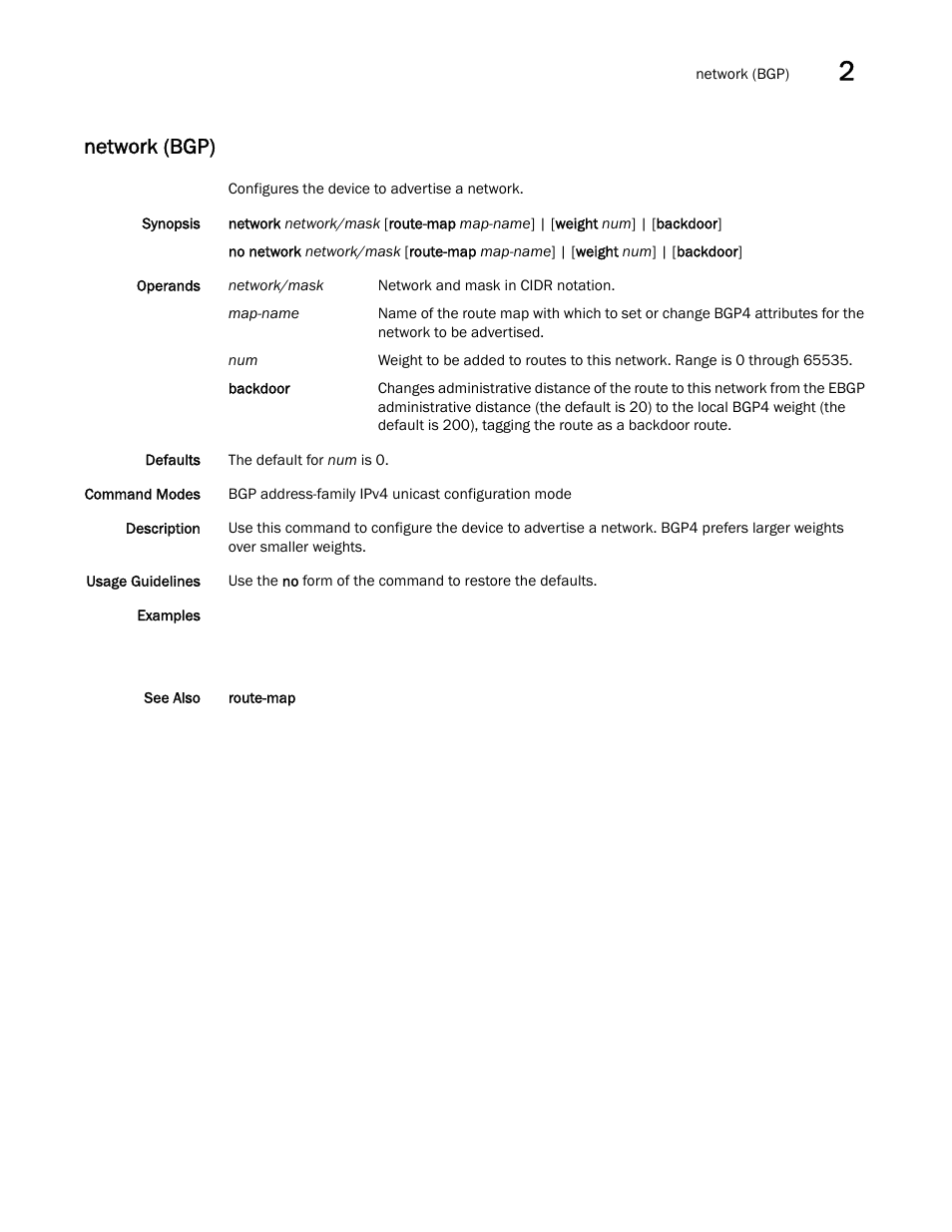 Network (bgp) | Brocade Network OS Command Reference v4.1.0 User Manual | Page 557 / 1418