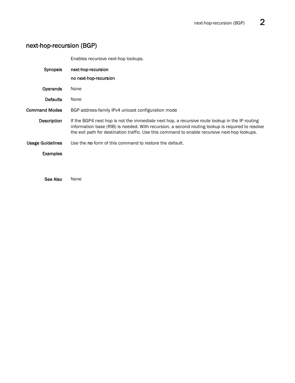 Next-hop-recursion (bgp) | Brocade Network OS Command Reference v4.1.0 User Manual | Page 559 / 1418