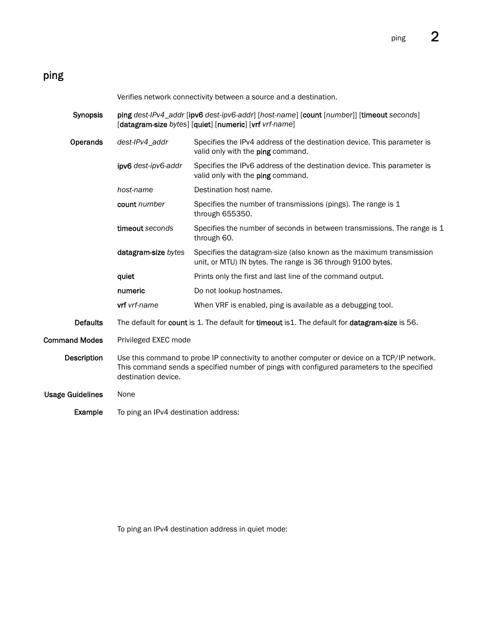 Ping | Brocade Network OS Command Reference v4.1.0 User Manual | Page 575 / 1418