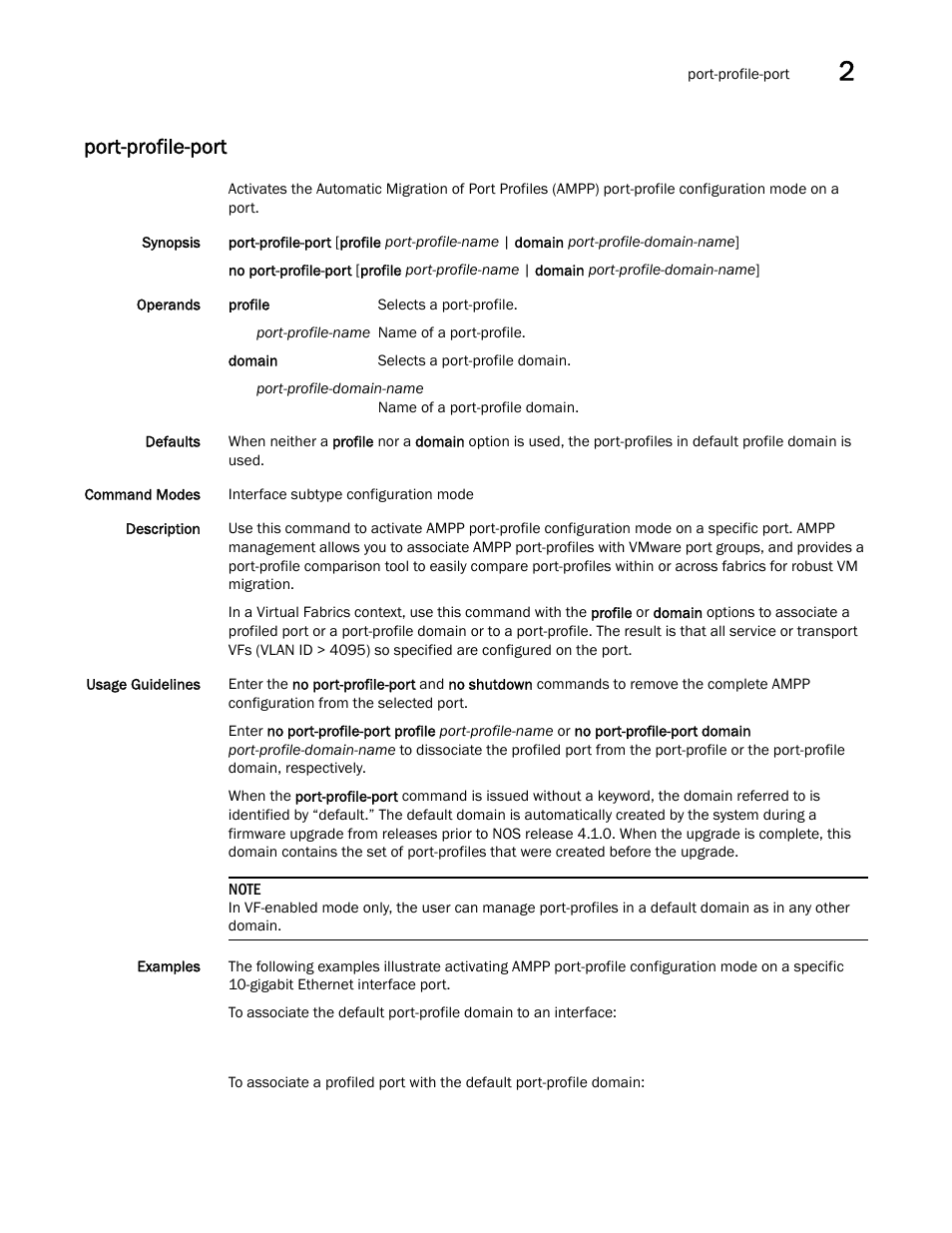 Port-profile-port | Brocade Network OS Command Reference v4.1.0 User Manual | Page 585 / 1418