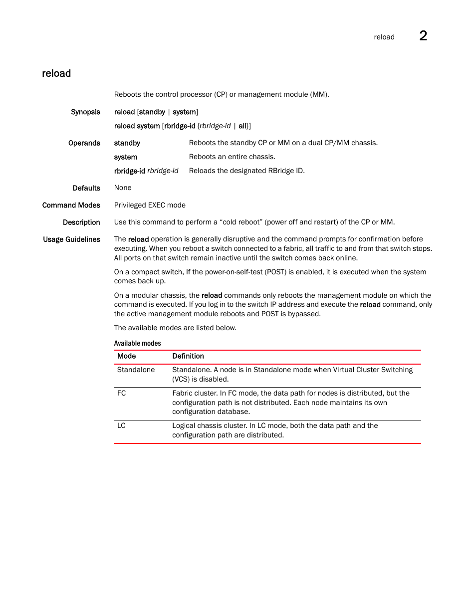 Reload | Brocade Network OS Command Reference v4.1.0 User Manual | Page 651 / 1418