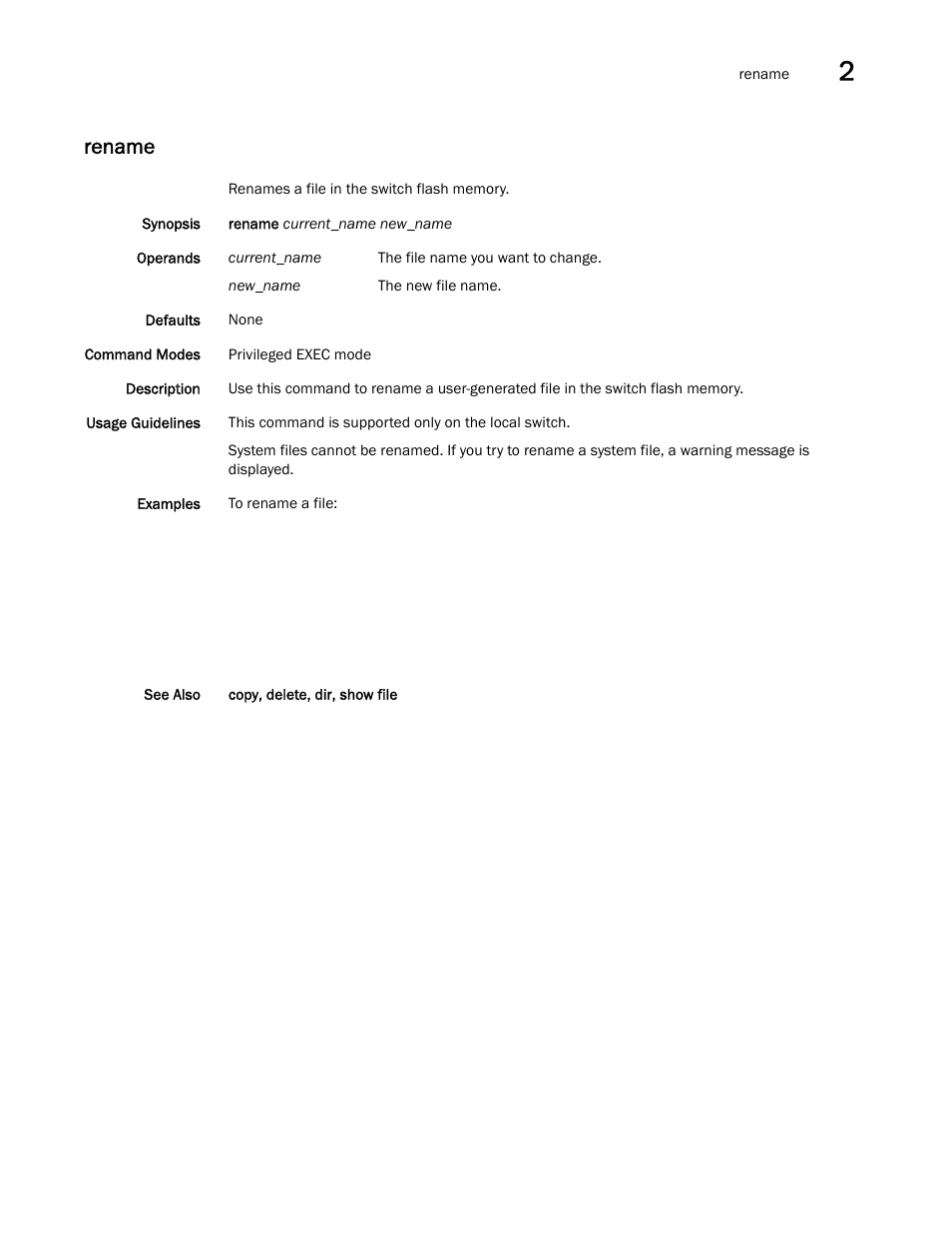 Rename, Rename, sho | Brocade Network OS Command Reference v4.1.0 User Manual | Page 655 / 1418