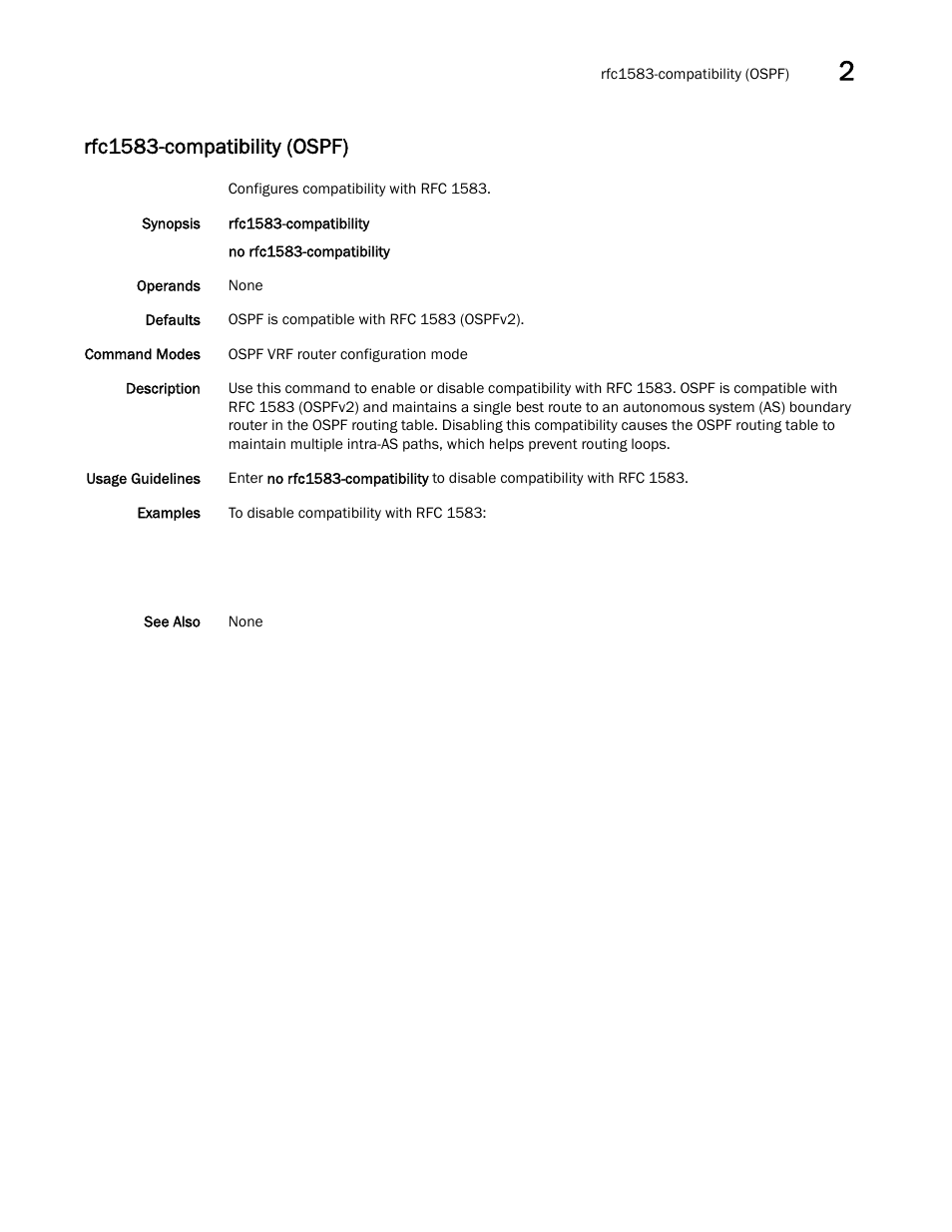 Rfc1583-compatibility (ospf) | Brocade Network OS Command Reference v4.1.0 User Manual | Page 661 / 1418