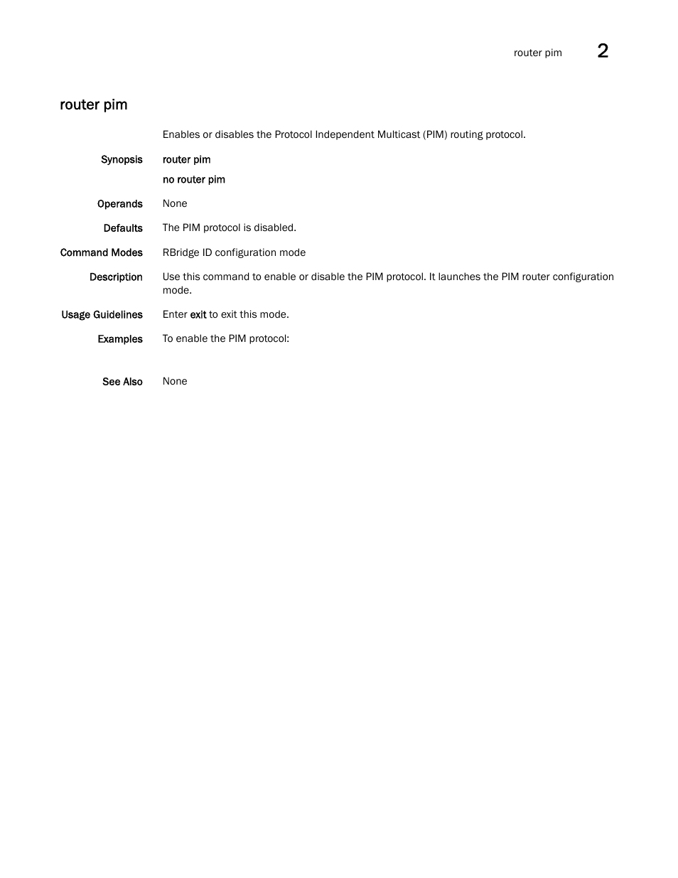 Router pim, Outer pim | Brocade Network OS Command Reference v4.1.0 User Manual | Page 673 / 1418