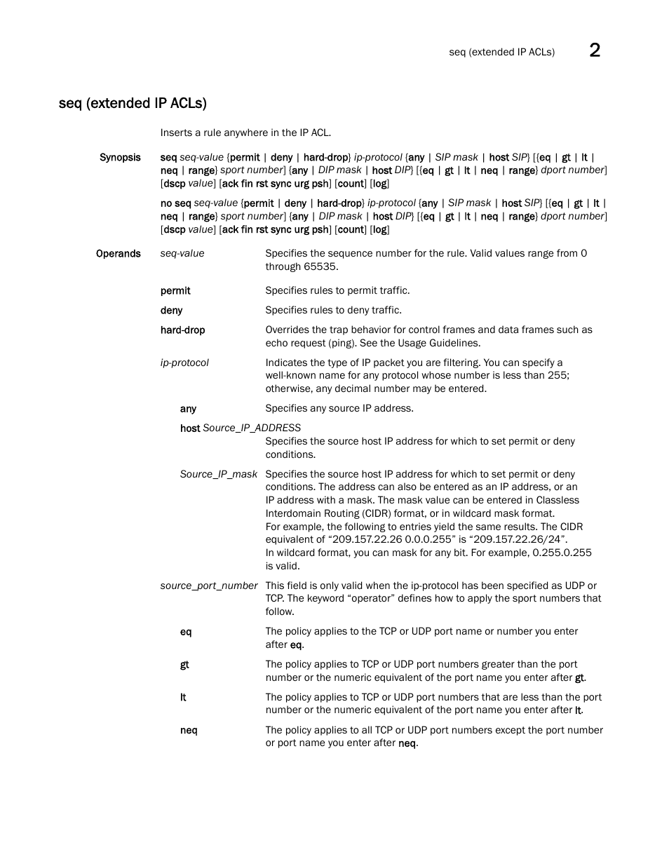 Seq (extended ip acls), Seq (extended ip acls), seq | Brocade Network OS Command Reference v4.1.0 User Manual | Page 683 / 1418