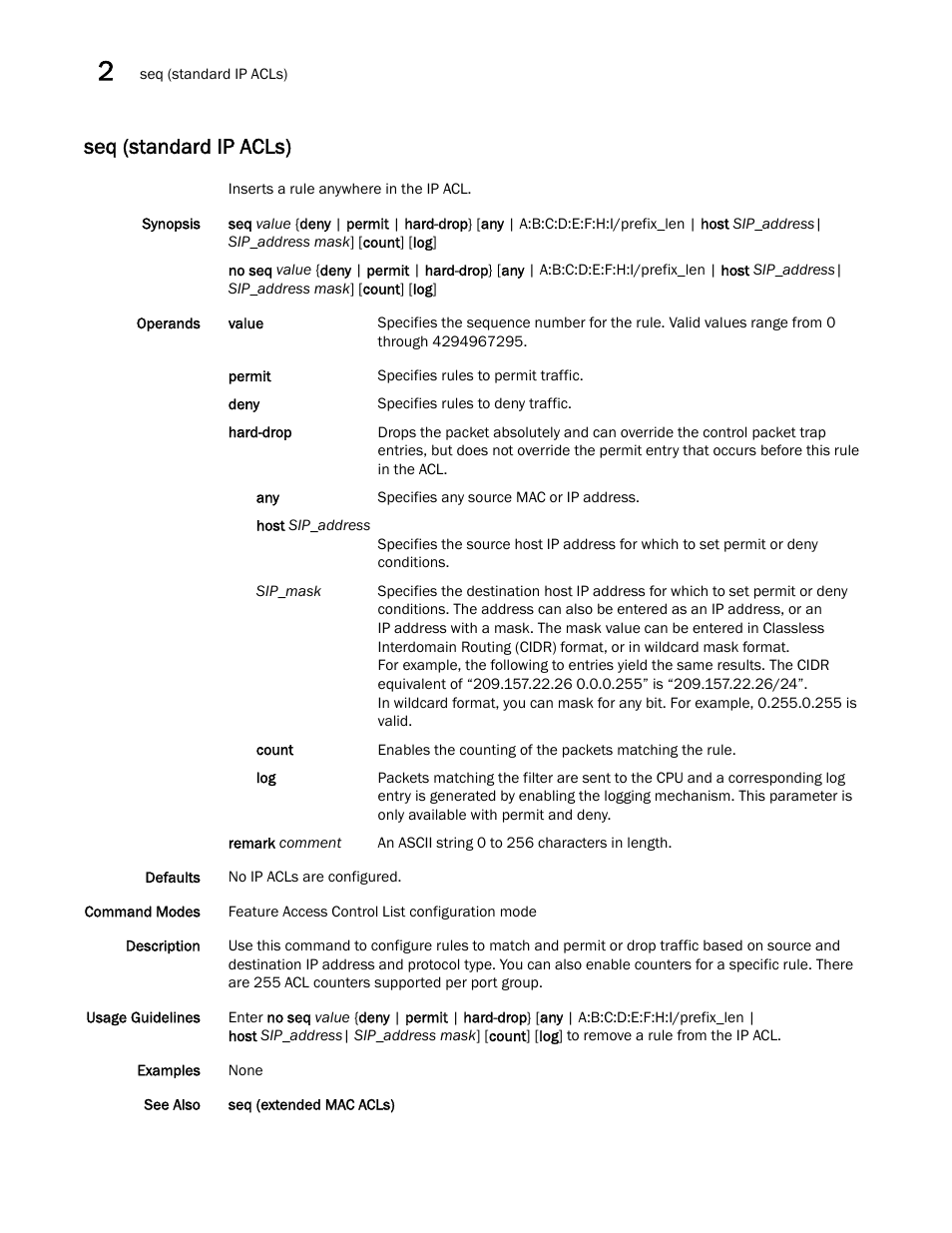 Seq (standard ip acls), Standard ip acls) | Brocade Network OS Command Reference v4.1.0 User Manual | Page 686 / 1418