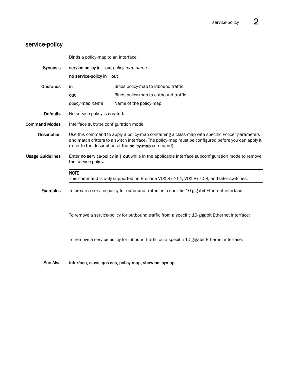 Service-policy, Vice-policy, Service-policy, set-priority | Vice-policy, se, Service-policy, se | Brocade Network OS Command Reference v4.1.0 User Manual | Page 691 / 1418