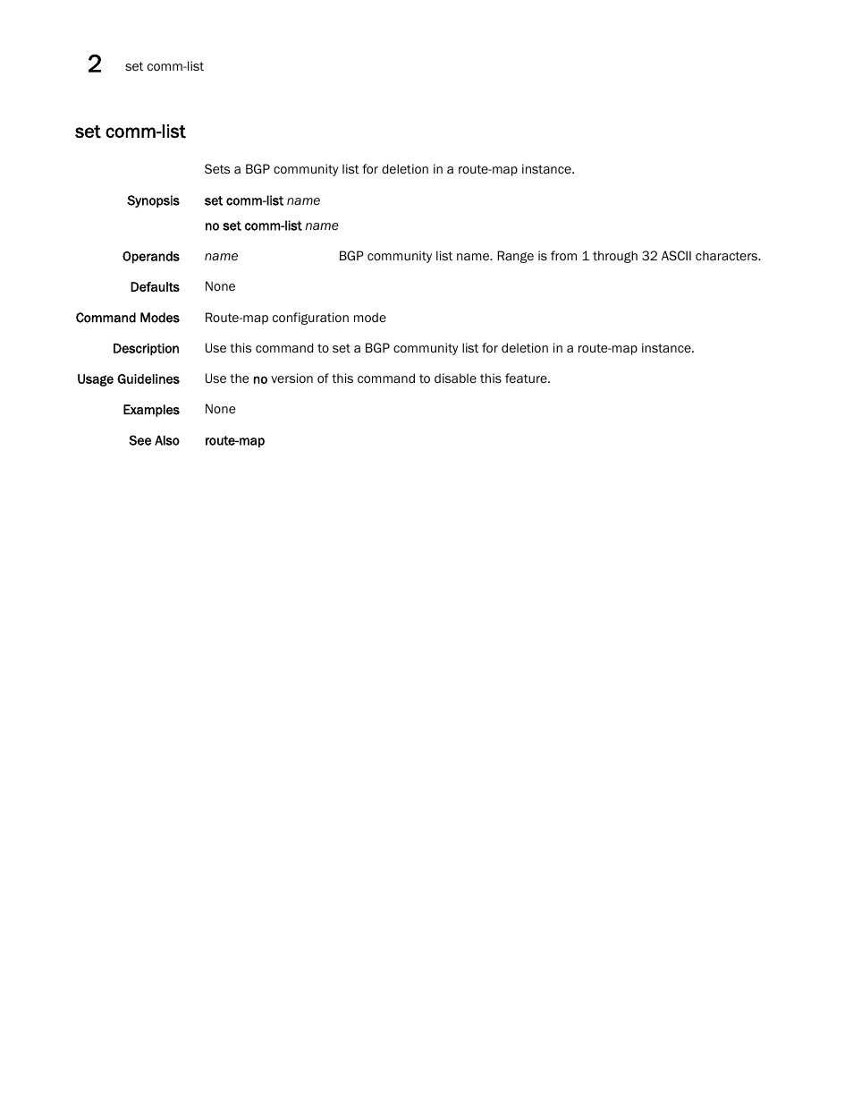 Set comm-list | Brocade Network OS Command Reference v4.1.0 User Manual | Page 696 / 1418