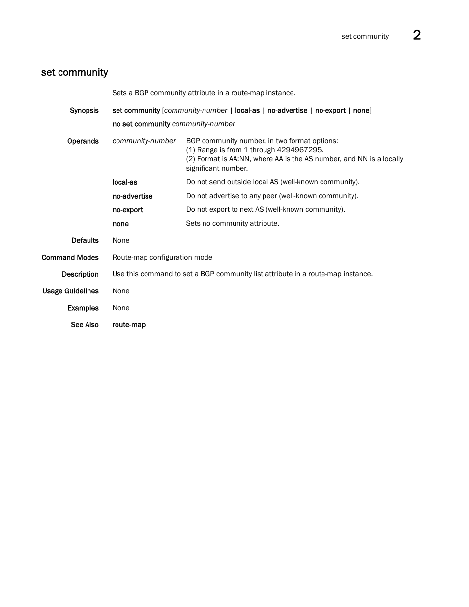 Set community | Brocade Network OS Command Reference v4.1.0 User Manual | Page 697 / 1418