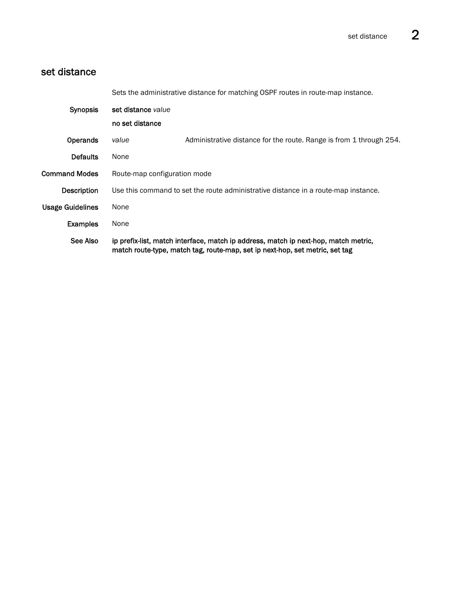 Set distance, Distance, s, Distance, ip | Brocade Network OS Command Reference v4.1.0 User Manual | Page 701 / 1418