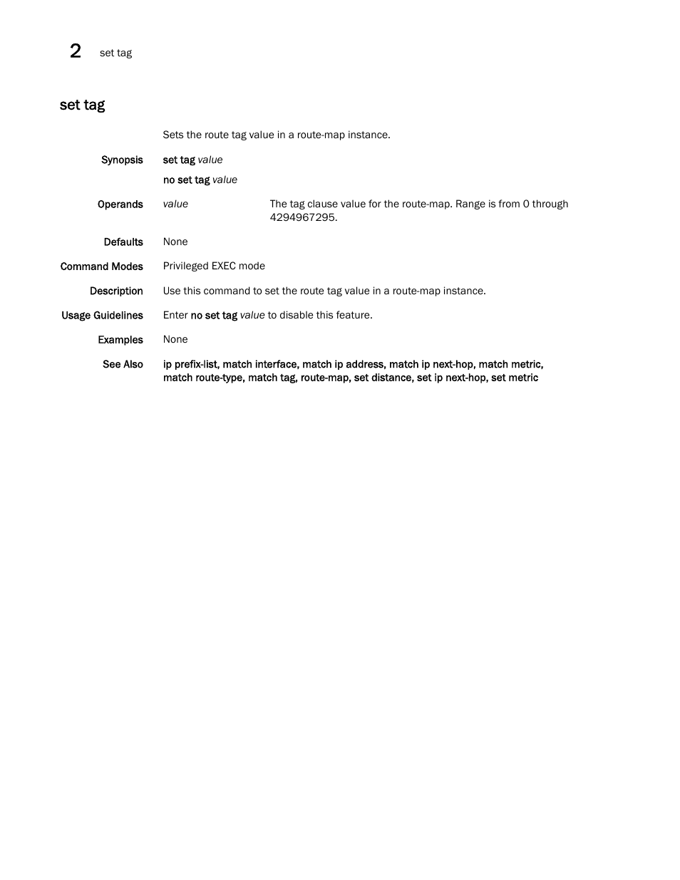 Set tag, Set tag, set, Et tag | Brocade Network OS Command Reference v4.1.0 User Manual | Page 710 / 1418