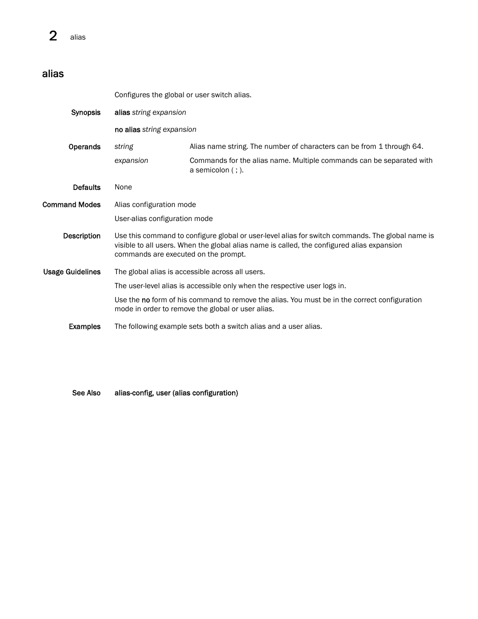 Alias | Brocade Network OS Command Reference v4.1.0 User Manual | Page 72 / 1418