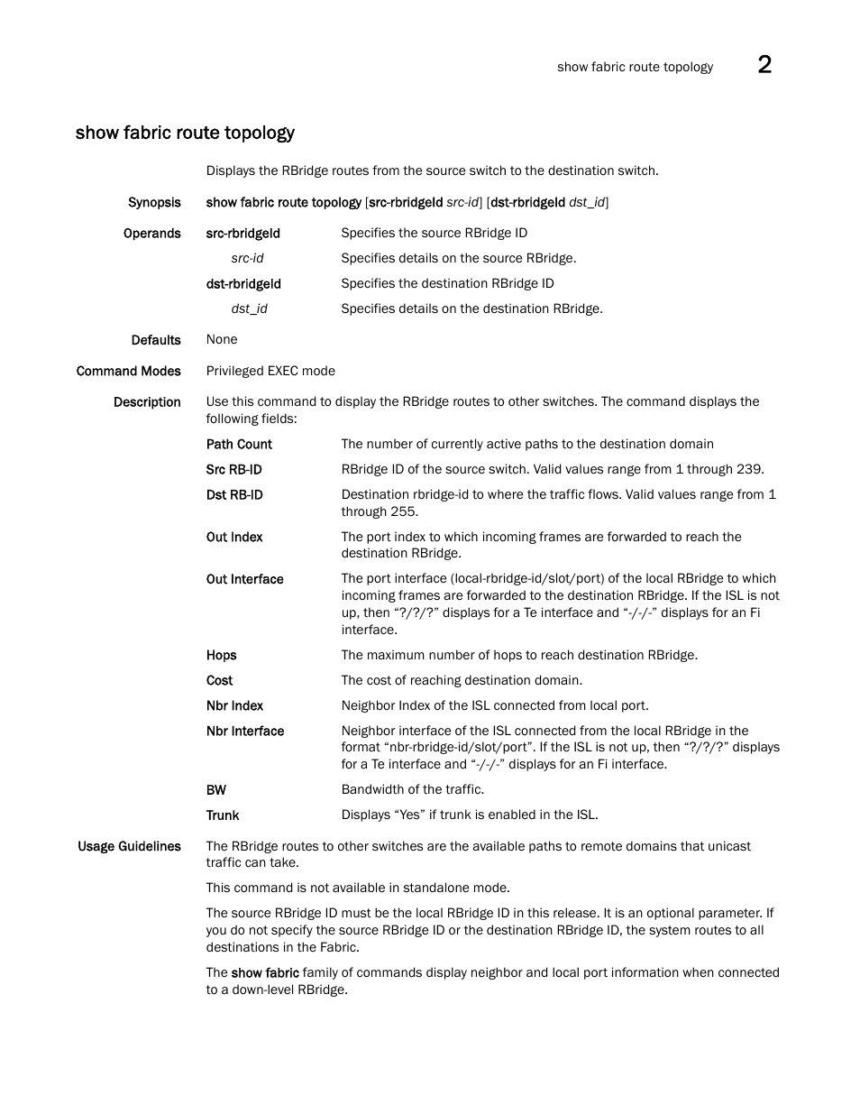 Show fabric route topology, Show fabric route topology, sho | Brocade Network OS Command Reference v4.1.0 User Manual | Page 823 / 1418