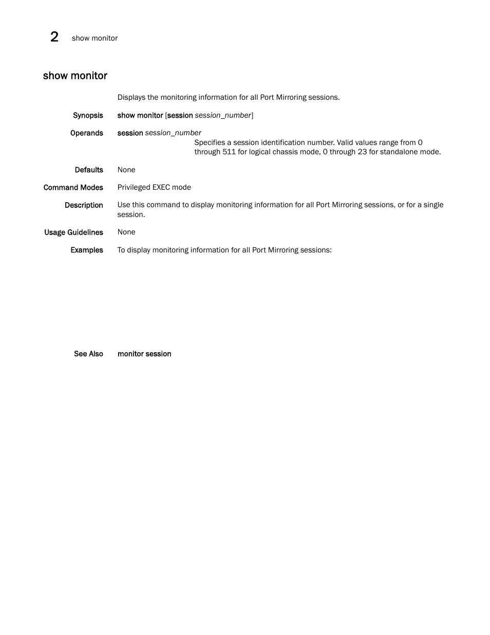 Show monitor | Brocade Network OS Command Reference v4.1.0 User Manual | Page 966 / 1418