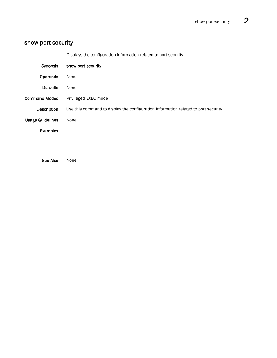 Show port-security | Brocade Network OS Command Reference v4.1.0 User Manual | Page 991 / 1418