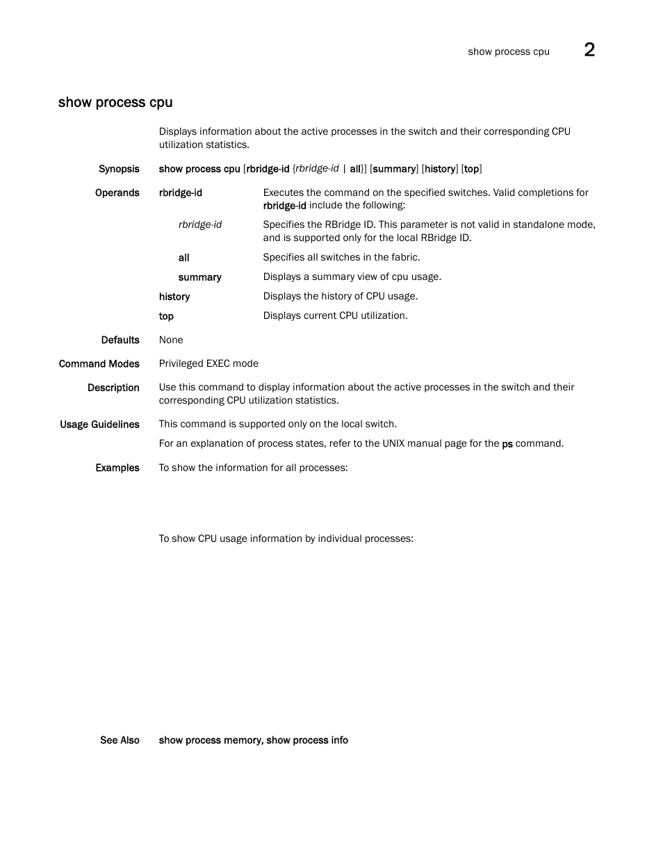 Show process cpu | Brocade Network OS Command Reference v4.1.0 User Manual | Page 997 / 1418