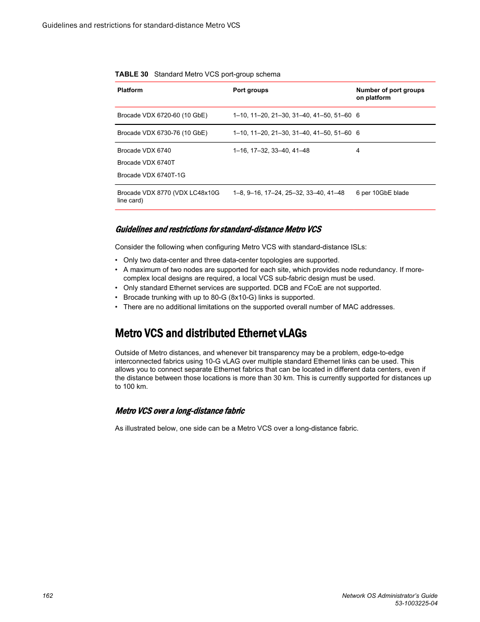 Metro vcs and distributed ethernet vlags, Metro vcs over a long-distance fabric | Brocade Network OS Administrator’s Guide v4.1.1 User Manual | Page 162 / 748