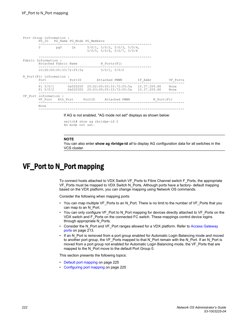 Vf_port to n_port mapping | Brocade Network OS Administrator’s Guide v4.1.1 User Manual | Page 222 / 748