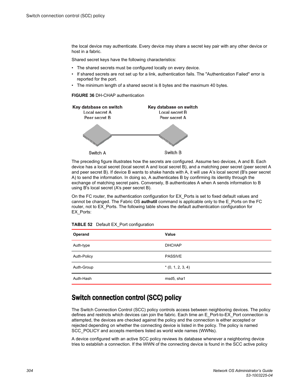 Switch connection control (scc) policy | Brocade Network OS Administrator’s Guide v4.1.1 User Manual | Page 304 / 748