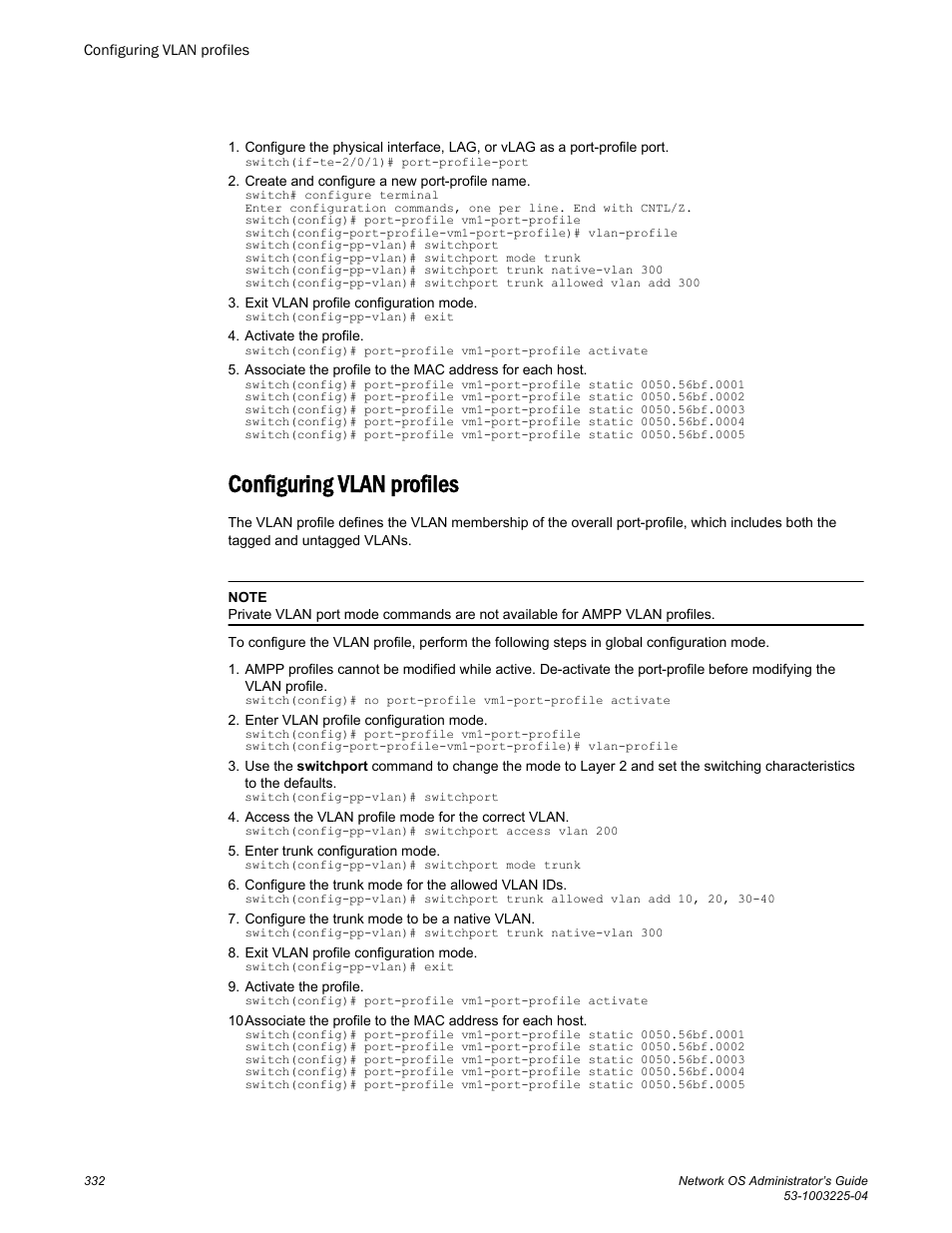 Configuring vlan profiles | Brocade Network OS Administrator’s Guide v4.1.1 User Manual | Page 332 / 748