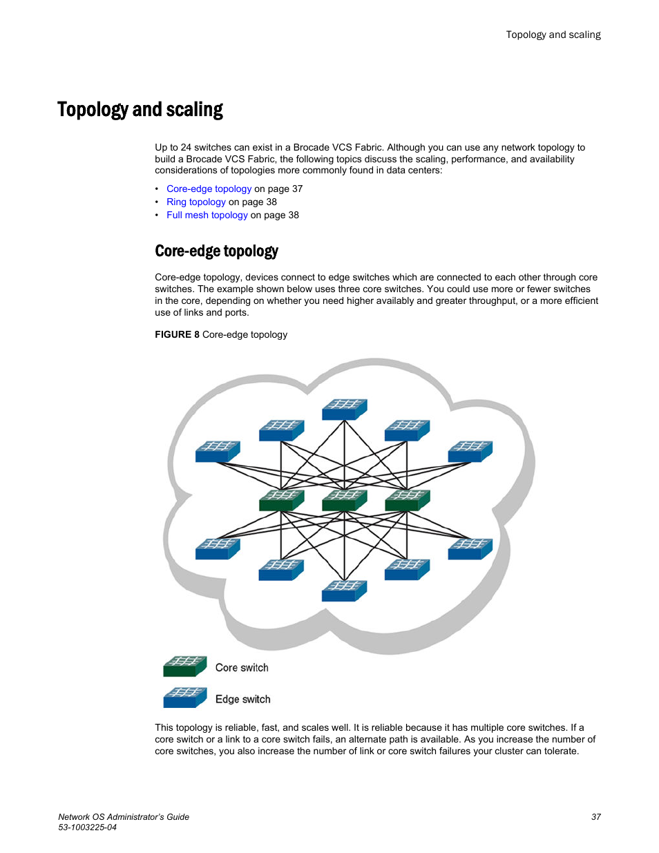 Topology and scaling, Core-edge topology | Brocade Network OS Administrator’s Guide v4.1.1 User Manual | Page 37 / 748