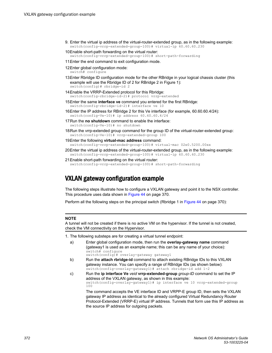 Vxlan gateway configuration example | Brocade Network OS Administrator’s Guide v4.1.1 User Manual | Page 372 / 748