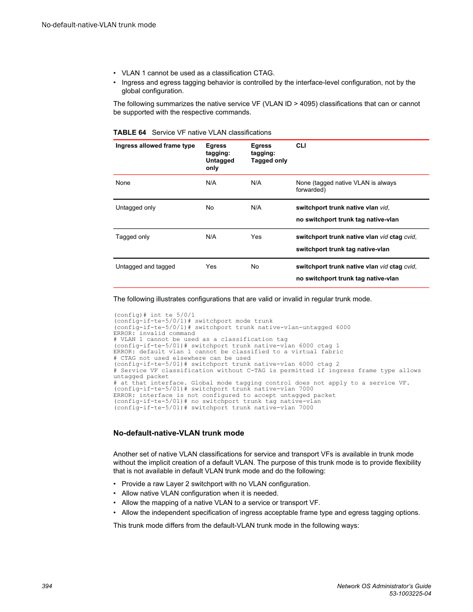 No-default-native-vlan trunk mode | Brocade Network OS Administrator’s Guide v4.1.1 User Manual | Page 394 / 748