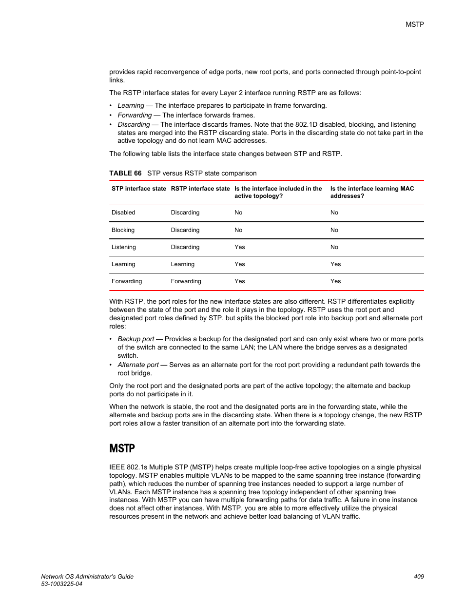 Mstp | Brocade Network OS Administrator’s Guide v4.1.1 User Manual | Page 409 / 748