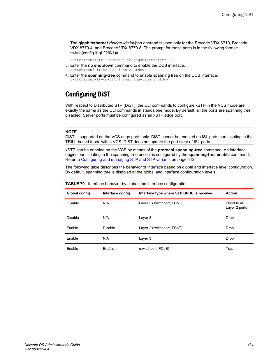 Configuring dist | Brocade Network OS Administrator’s Guide v4.1.1 User Manual | Page 431 / 748