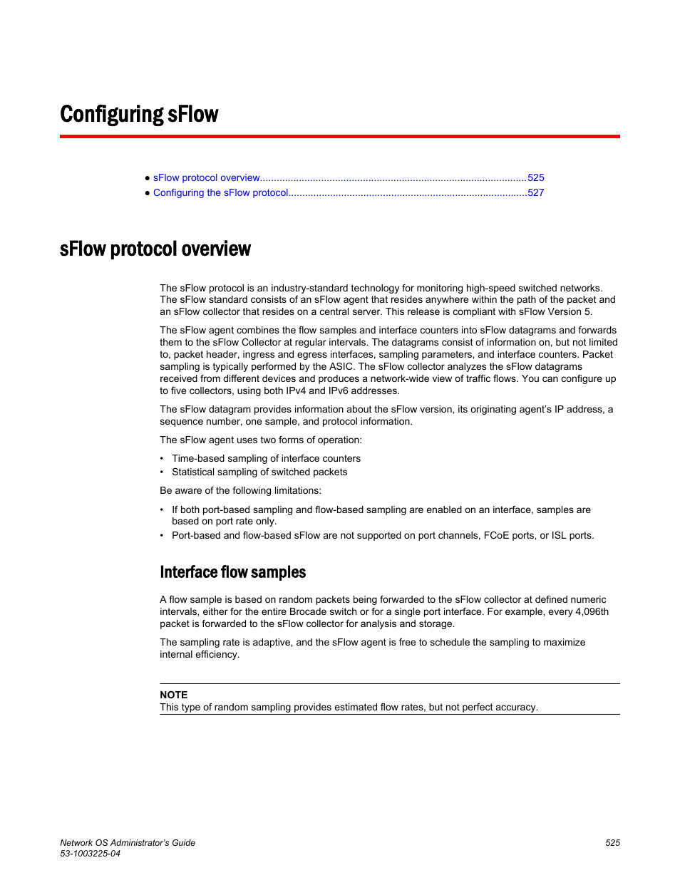 Configuring sflow, Sflow protocol overview, Interface flow samples | Brocade Network OS Administrator’s Guide v4.1.1 User Manual | Page 525 / 748