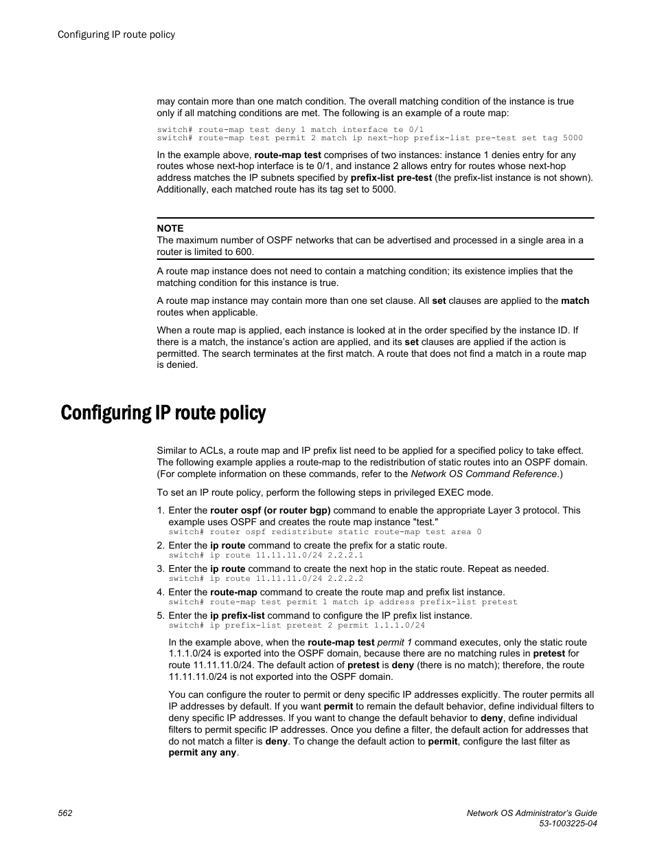 Configuring ip route policy | Brocade Network OS Administrator’s Guide v4.1.1 User Manual | Page 562 / 748