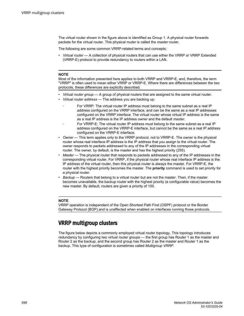 Vrrp multigroup clusters | Brocade Network OS Administrator’s Guide v4.1.1 User Manual | Page 598 / 748