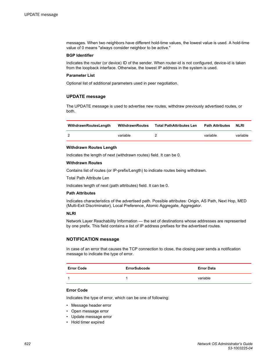 Update message, Notification message | Brocade Network OS Administrator’s Guide v4.1.1 User Manual | Page 622 / 748