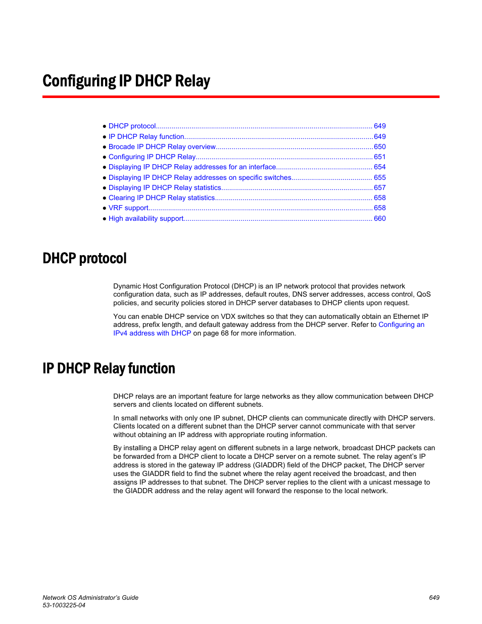 Configuring ip dhcp relay, Dhcp protocol, Ip dhcp relay function | Dhcp protocol ip dhcp relay function | Brocade Network OS Administrator’s Guide v4.1.1 User Manual | Page 649 / 748
