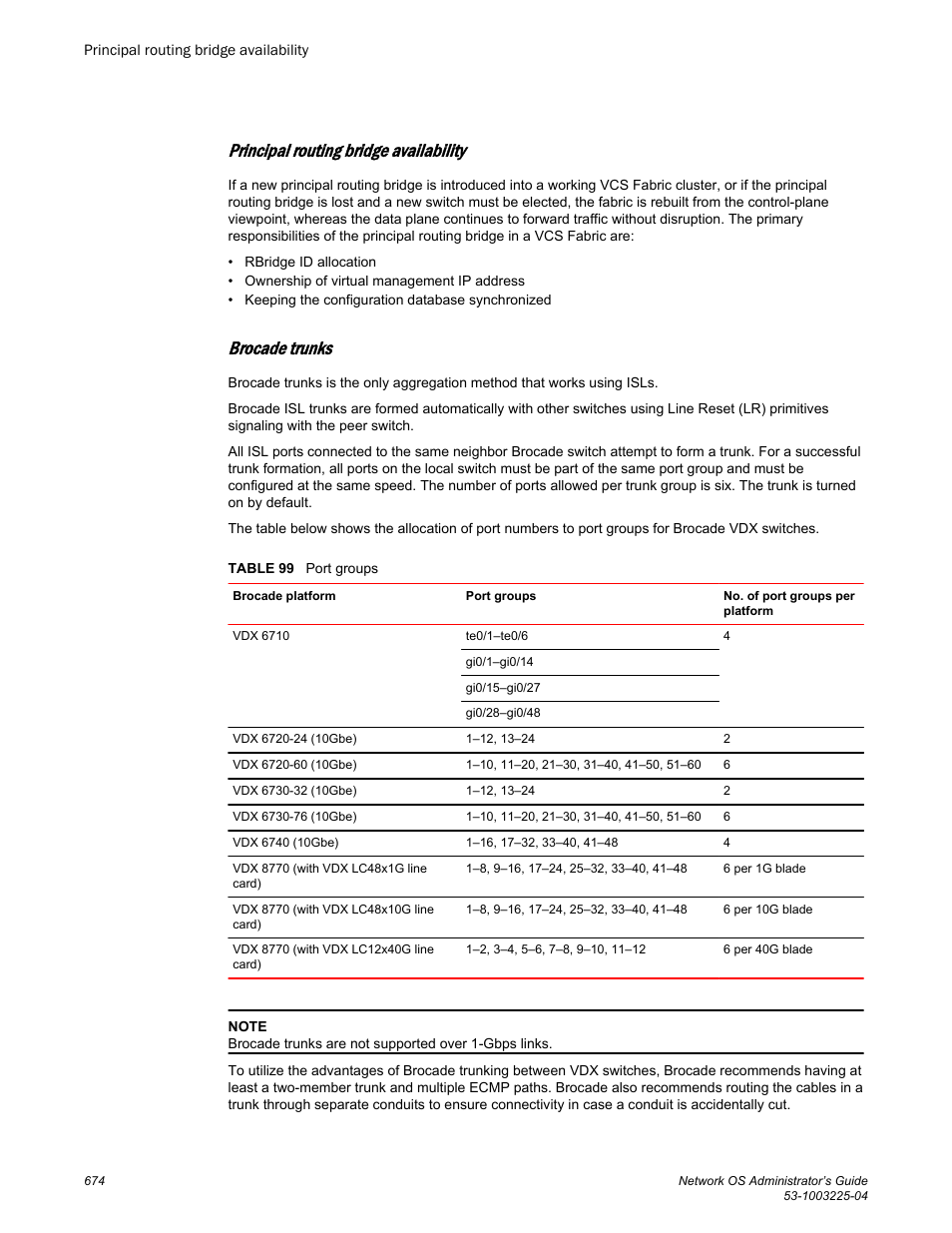 Principal routing bridge availability, Brocade trunks | Brocade Network OS Administrator’s Guide v4.1.1 User Manual | Page 674 / 748