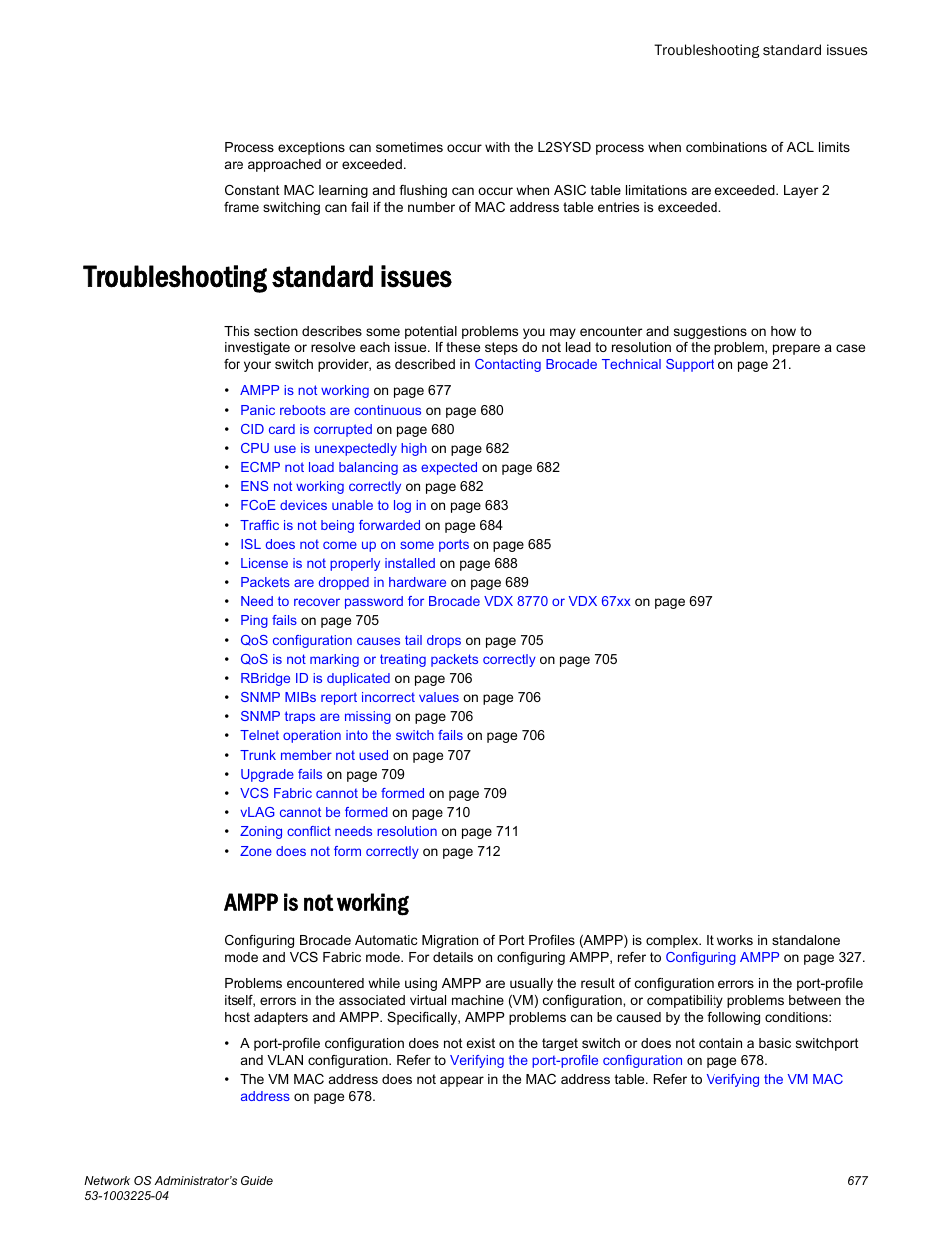 Troubleshooting standard issues, Ampp is not working | Brocade Network OS Administrator’s Guide v4.1.1 User Manual | Page 677 / 748