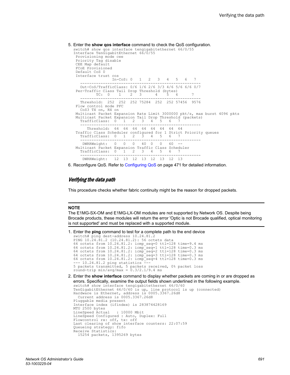 Verifying the data path | Brocade Network OS Administrator’s Guide v4.1.1 User Manual | Page 691 / 748