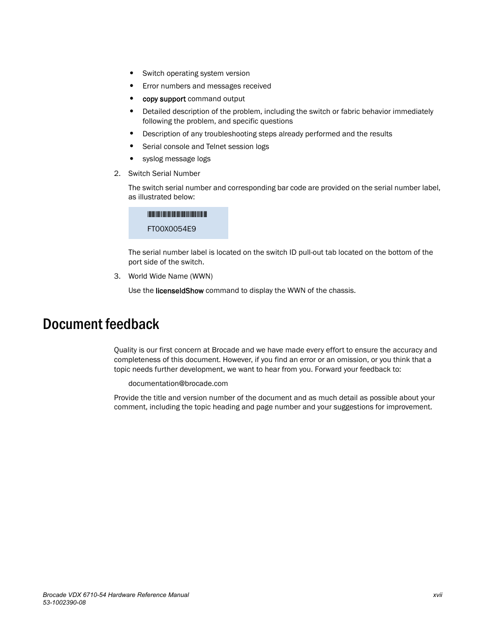 Document feedback | Brocade VDX 6710-54 Hardware Reference Manual User Manual | Page 17 / 72