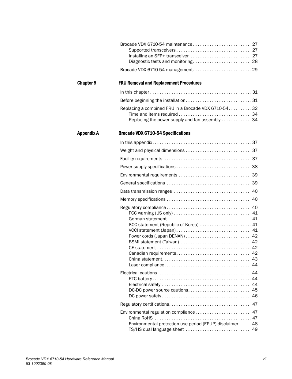 Brocade VDX 6710-54 Hardware Reference Manual User Manual | Page 7 / 72