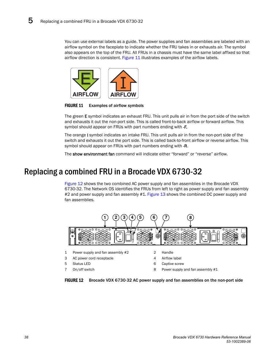 Replacing a combined fru in a brocade vdx 6730-32, Figure 11, Example | Figure 12 | Brocade VDX 6730 Hardware Reference Manual (Supporting VDX 6730-32 and VDX 6730-76) User Manual | Page 56 / 90