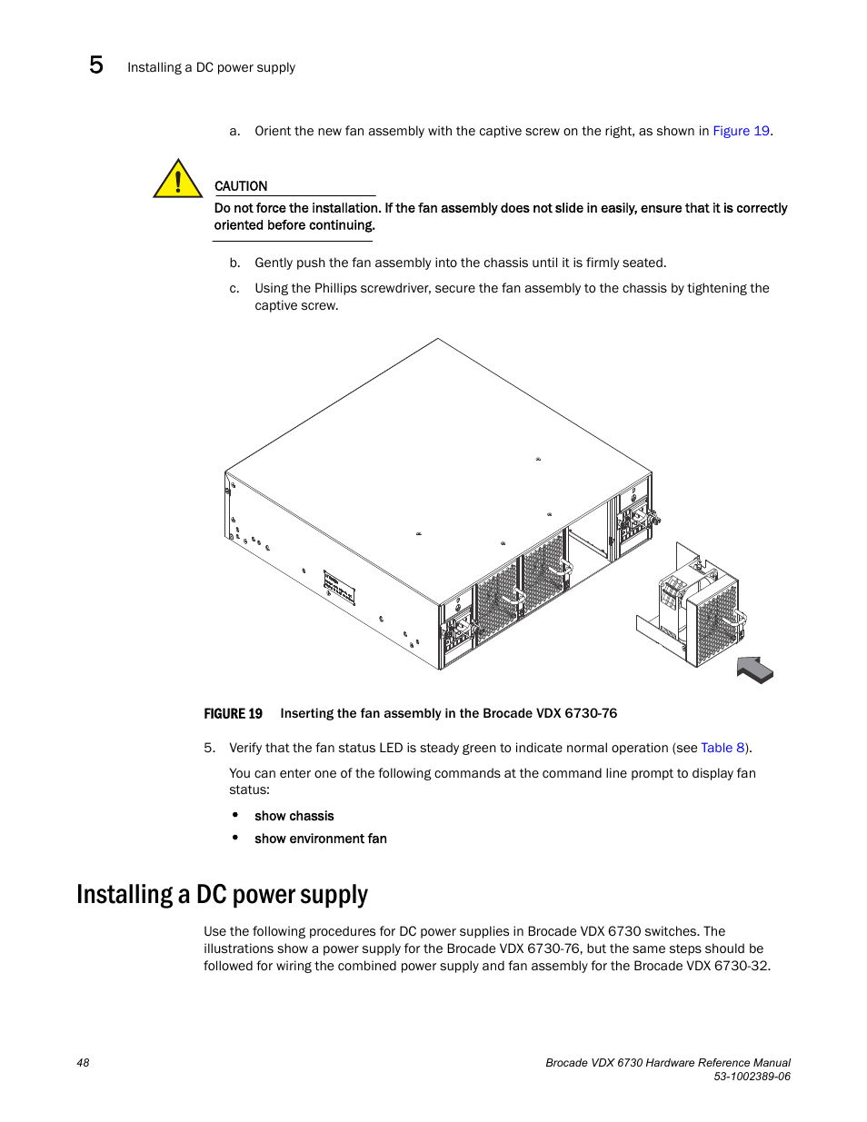 Installing a dc power supply, Figure 19, If y | Brocade VDX 6730 Hardware Reference Manual (Supporting VDX 6730-32 and VDX 6730-76) User Manual | Page 66 / 90