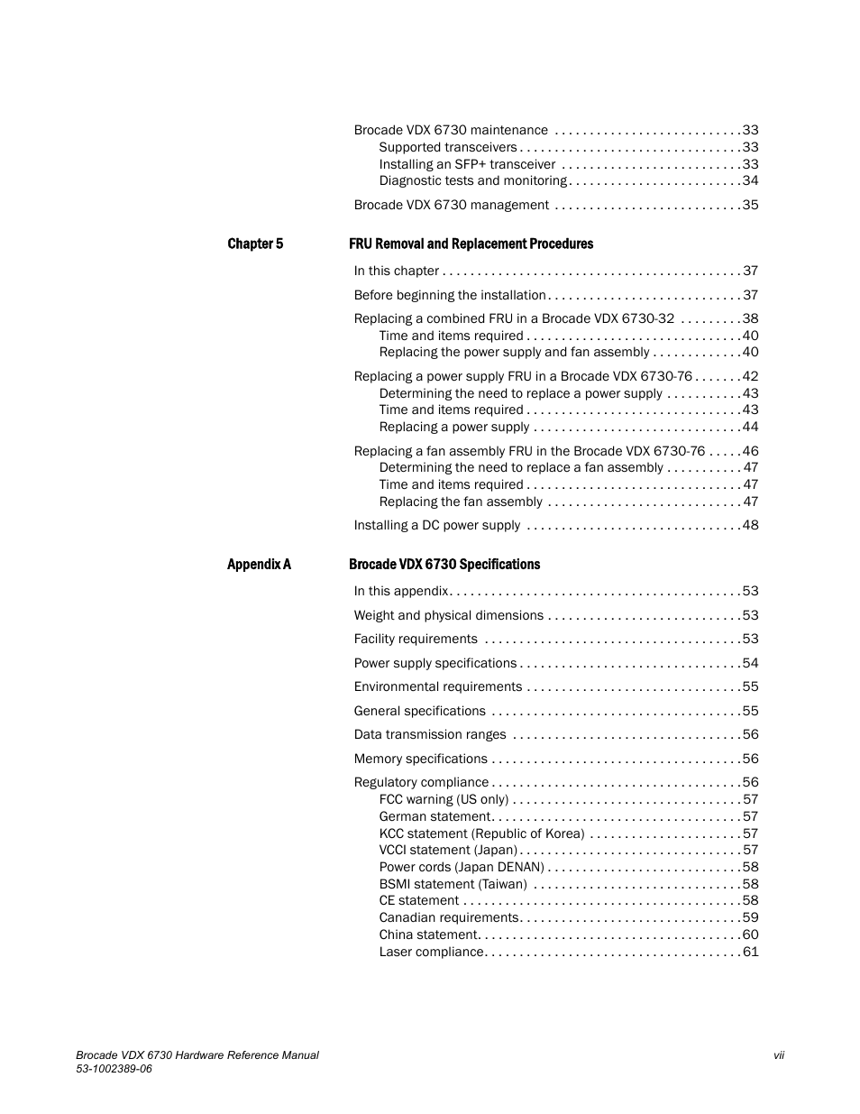Brocade VDX 6730 Hardware Reference Manual (Supporting VDX 6730-32 and VDX 6730-76) User Manual | Page 7 / 90