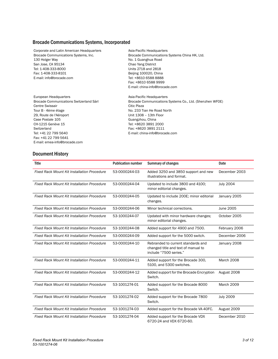 Brocade Fixed Rack Mount Kit Installation Procedure (Supporting VA-40FC, VDX 6710-54, VDX 6720-24, VDX 6720-60, VDX 6730-32, and VDX 6730-76) User Manual | Page 3 / 12