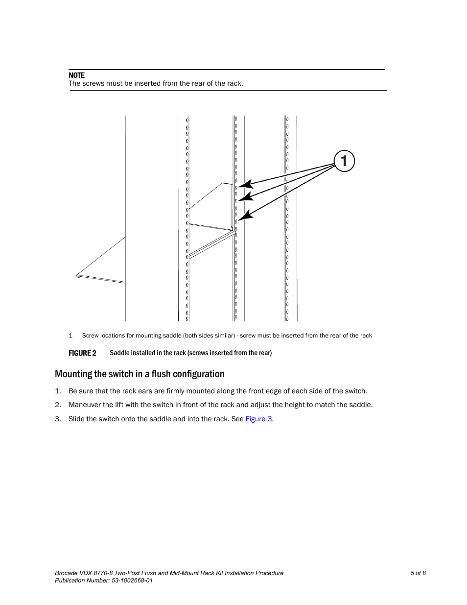 Mounting the switch in a flush configuration, Figure 2 | Brocade VDX 8770-8 Two-Post Flush and Mid-Mount Rack Kit Installation Procedure User Manual | Page 5 / 8